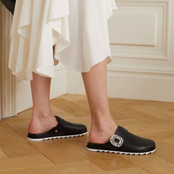 Roger Vivier Slidy Crystal-buckled Leather Backless Loafers size 37 - Picture 2 of 14